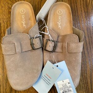 Cat & Jack Taupe Suede Buckle Slide Mules Clogs Birkenstock Style